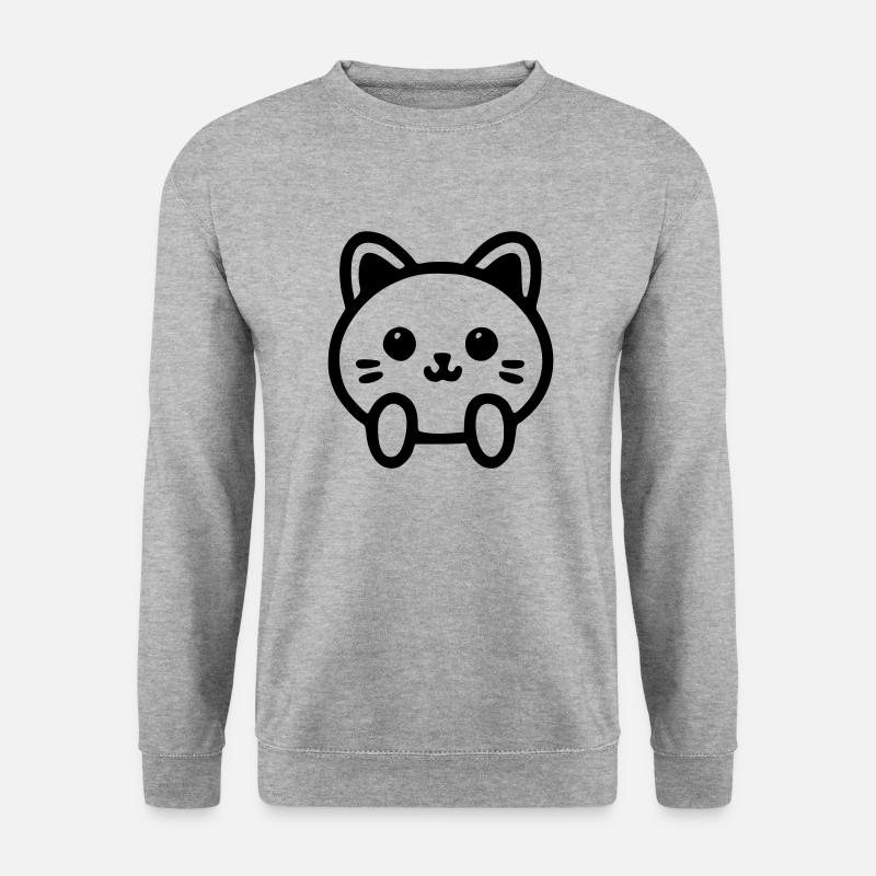 Niedlicher Katzenkopf - Unisex Pullover - Weißgrau meliert