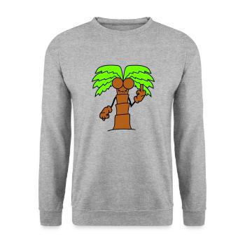 Lustige Böse Palme Zeigt Wütend Mittelfinger Comic - Unisex Pullover - Weißgrau meliert - Vorne - Alina (178cm) & Michal (187cm)