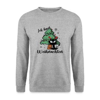 Ich Hasse Weihnachten Katze Weihnachtsbaum - Unisex Pullover - Weißgrau meliert - Vorne - Alina (178cm) & Michal (187cm)