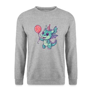 Drache Geburtstag Comic Niedlich - Unisex Pullover - Weißgrau meliert - Vorne - Alina (178cm) & Michal (187cm)