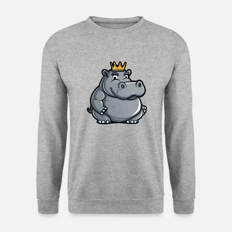 Nilpferd Cartoon Krone - Unisex Pullover - Weißgrau meliert