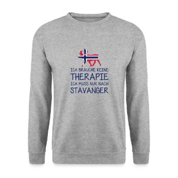 Ich brauche keine Therapie muss nur nach Stavanger - Unisex Pullover - Weißgrau meliert - Vorne - Alina (178cm) & Michal (187cm)