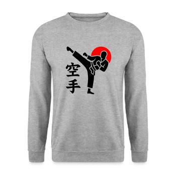 Karate Yokogeri - Unisex Pullover - Weißgrau meliert - Vorne - Alina (178cm) & Michal (187cm)