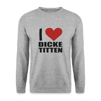 I LOVE DICKE TITTEN - Unisex Pullover - Weißgrau meliert - Vorne - Alina (178cm) & Michal (187cm)