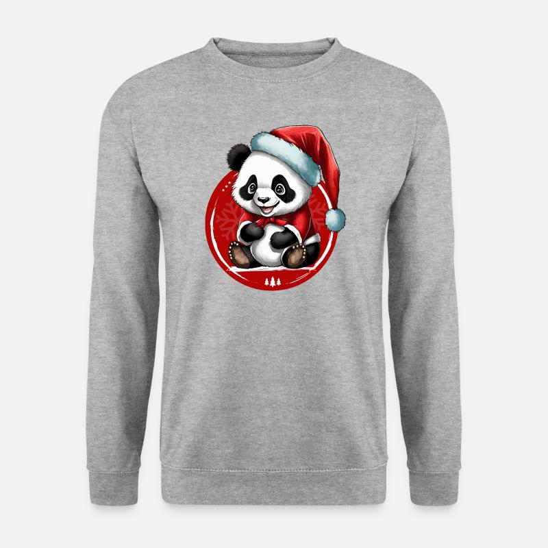 Weihnachtlicher Panda - Unisex Pullover - Weißgrau meliert