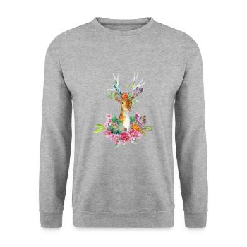 Tier / Animal No. 4 (deer / deer) - color - Unisex Sweatshirt - salt & pepper - Front - Alina (178cm) & Michal (187cm)