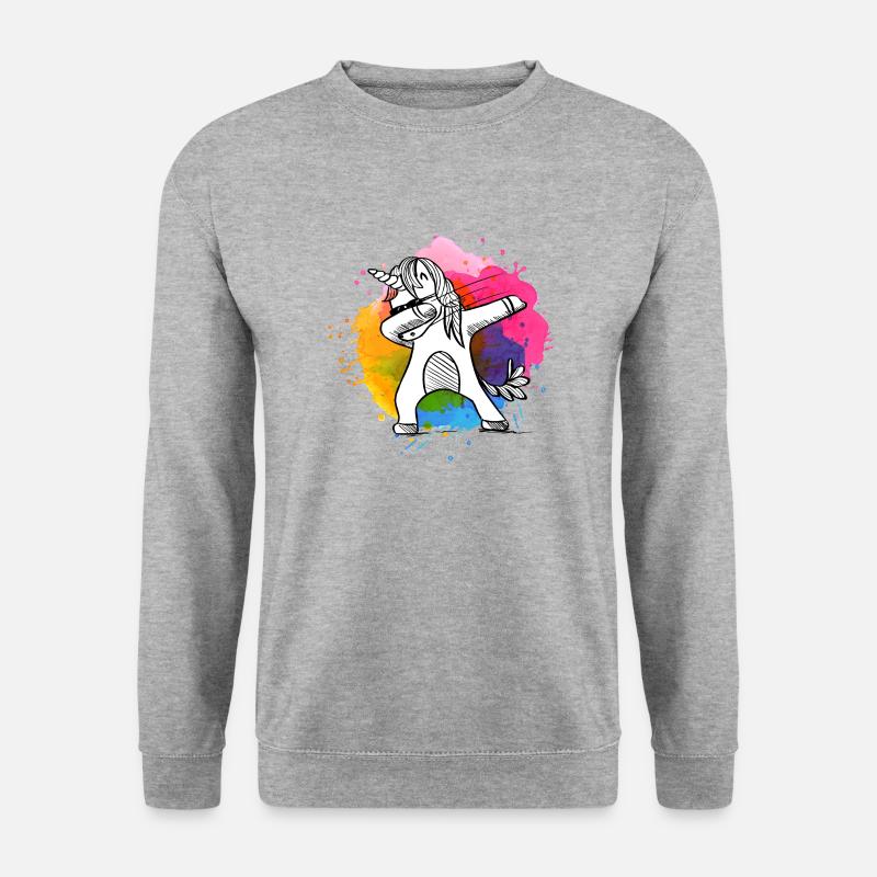 Dabbing Einhorn, Unicorn, Einhörner mit Farben - Unisex Pullover - Weißgrau meliert
