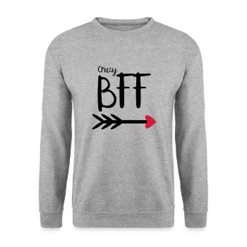 BFF Crazy Pfeil rotes Herz Partnerlook Partner T.2 - Unisex Pullover - Weißgrau meliert - Vorne - Alina (178cm) & Michal (187cm)