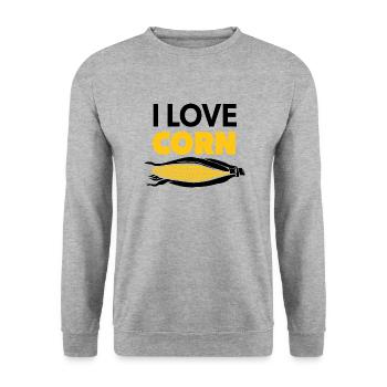« I Love Corn » noir et jaune avec du maïs en épi - Sweat-shirt Unisexe - gris chiné - Devant - Alina (178cm) & Michal (187cm)