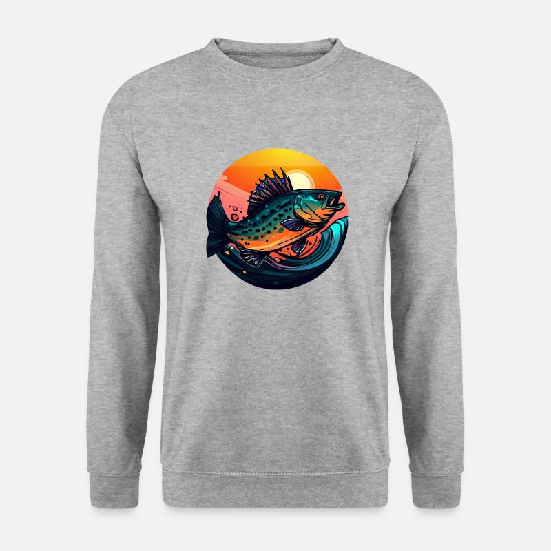 Zander Angler im Sonnenuntergang - Unisex Pullover - Weißgrau meliert