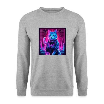 Retro Wave Cat - Cyberpunk Feline Vibes - Unisex Sweatshirt - salt & pepper - Front - Alina (178cm) & Michal (187cm)