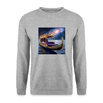 Kosmos-Gondel – Dein Abenteuer im Sternenmeer - Unisex Pullover - Weißgrau meliert - Vorne - Alina (178cm) & Michal (187cm)
