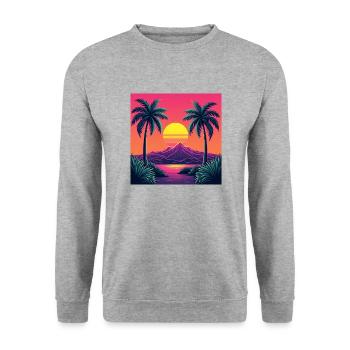 Lebendiger Retro-Sonnenuntergang im Stil der 80er Jahre - Unisex Pullover - Weißgrau meliert - Vorne - Alina (178cm) & Michal (187cm)