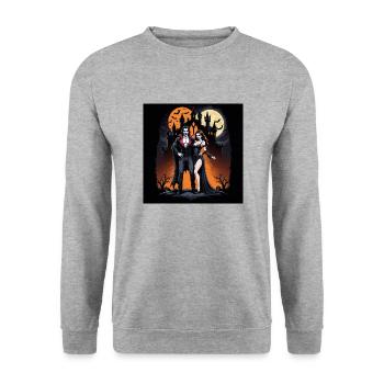 Vampire Paar Halloween Kürbis Fledermaus Kostüm - Unisex Pullover - Weißgrau meliert - Vorne - Alina (178cm) & Michal (187cm)