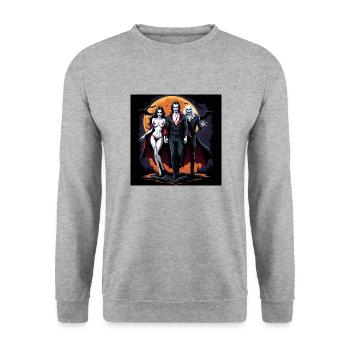 Vampire Paar Halloween Kürbis Fledermaus Kostüm - Unisex Pullover - Weißgrau meliert - Vorne - Alina (178cm) & Michal (187cm)