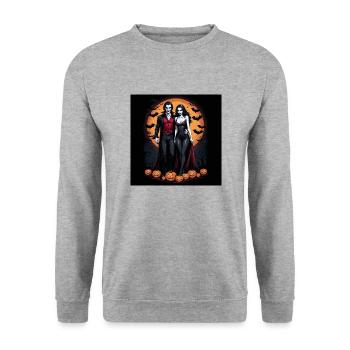 Vampire Paar Halloween Kürbis Fledermaus Kostüm - Unisex Pullover - Weißgrau meliert - Vorne - Alina (178cm) & Michal (187cm)