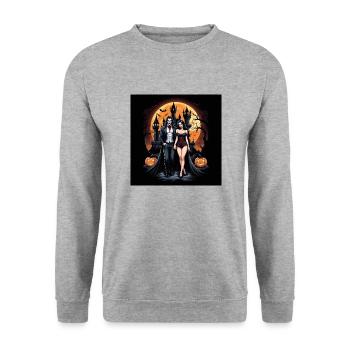 Vampire Paar Halloween Kürbis Fledermaus Kostüm - Unisex Pullover - Weißgrau meliert - Vorne - Alina (178cm) & Michal (187cm)