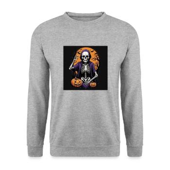 Skelett Kürbis Halloween Friedhof Mond Kostüm - Unisex Pullover - Weißgrau meliert - Vorne - Alina (178cm) & Michal (187cm)