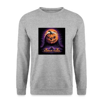Halloween citrouille rétro des années 90 Costume effrayant - Sweat-shirt Unisexe - gris chiné - Devant - Alina (178cm) & Michal (187cm)
