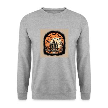 Ghost Castle Halloween Pumpkin Bat - Unisex Sweatshirt - salt & pepper - Front - Alina (178cm) & Michal (187cm)