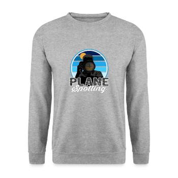 Plane Spotting Sonnenuntergang - Vintage Geschenk - Unisex Pullover - Weißgrau meliert - Vorne - Alina (178cm) & Michal (187cm)