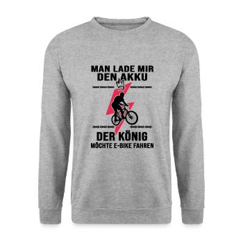 fahrrad e-bike elektrorad akku-biker "ebike-könig" - Unisex Pullover - Weißgrau meliert - Vorne - Alina (178cm) & Michal (187cm)