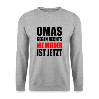 Omas gegen rechts - Unisex Pullover - Weißgrau meliert - Vorne - Alina (178cm) & Michal (187cm)