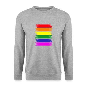 Regenbogenstreifen quer - Unisex Pullover - Weißgrau meliert - Vorne - Alina (178cm) & Michal (187cm)