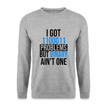 I got 99 problems but binary ain't one - Unisex Pullover - Weißgrau meliert - Vorne - Alina (178cm) & Michal (187cm)