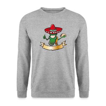 Chili Figur mit Taco - Unisex Pullover - Weißgrau meliert - Vorne - Alina (178cm) & Michal (187cm)