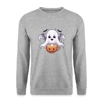 Ghost Ghost Halloween Pumpkin Bat Funny - Unisex Sweatshirt - salt & pepper - Front - Alina (178cm) & Michal (187cm)