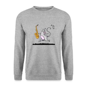 Saxophone Saxophonist "Saxophon-Maus"" Saxofon - Unisex Pullover - Weißgrau meliert - Vorne - Alina (178cm) & Michal (187cm)