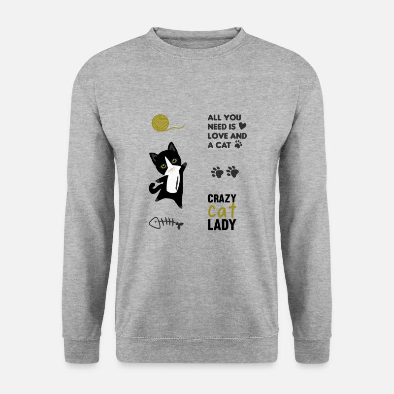 Katze schwarze Katzen Stickerset Sprüche Pfoten - Unisex Pullover - Weißgrau meliert