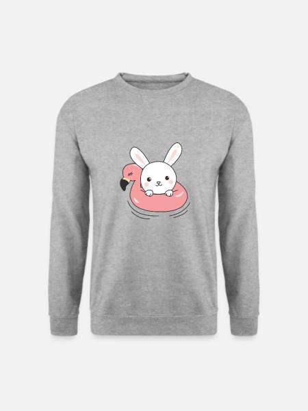 Hase Flamingo Schwimmreifen Sommer süße Tiere - Unisex Pullover - Weißgrau meliert