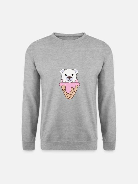 Eisbär Bärchen rosa Eis Waffel süße Tiere kawaii - Unisex Pullover - Weißgrau meliert