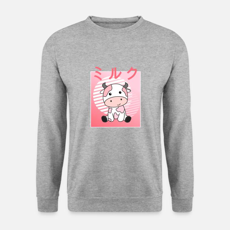 Kawaii Kuh Retro japanisch Erdbeer Kühe - Unisex Pullover - Weißgrau meliert
