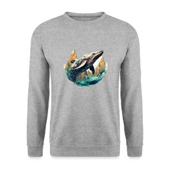Whale - stylish, modern, abstract - whale art - Unisex Sweatshirt - salt & pepper - Front - Alina (178cm) & Michal (187cm)