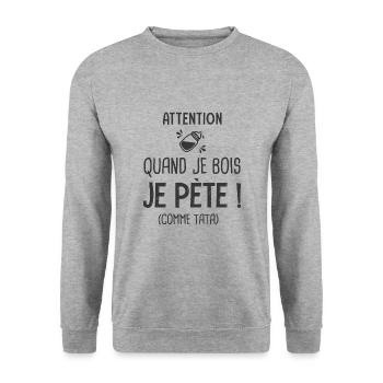 je bois je pète comme tata Cadeau Humour Droles - Sweat-shirt Unisexe - gris chiné - Devant - Alina (178cm) & Michal (187cm)