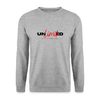 Schalte Dein Potenzial mit "Unlimited" frei - Unisex Pullover - Weißgrau meliert - Vorne - Alina (178cm) & Michal (187cm)