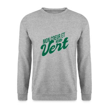 Verts 100 % vert stéphanois football st étienne - Sweat-shirt Unisexe - gris chiné - Devant - Alina (178cm) & Michal (187cm)