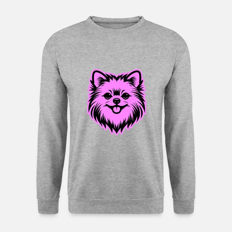 Pomeranian Hund Kopf - Unisex Pullover - Weißgrau meliert