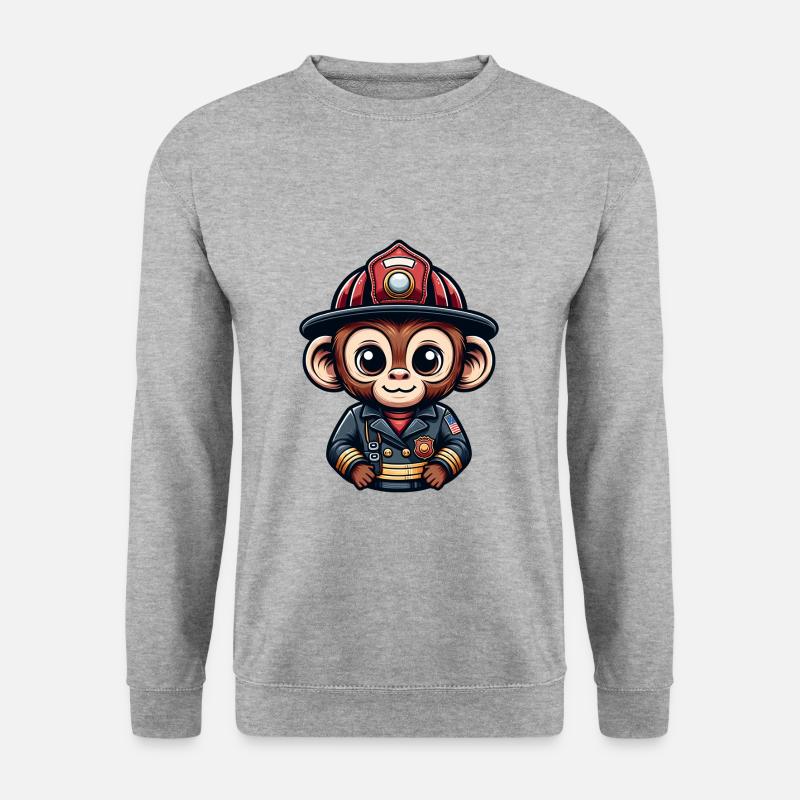Cute Monkey Firefighter - Unisex Pullover - Weißgrau meliert