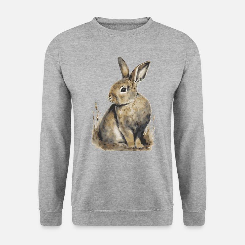 Kaninchen Hase Porträt Wasserfarben Gemälde - Unisex Pullover - Weißgrau meliert
