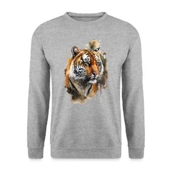 Tiger Aquarell - Unisex Pullover - Weißgrau meliert - Vorne - Alina (178cm) & Michal (187cm)