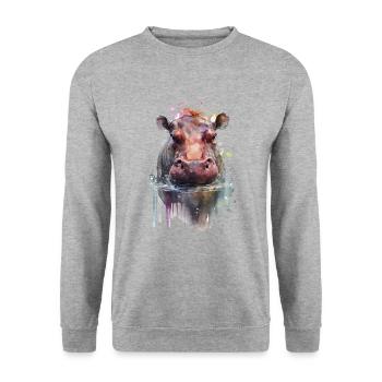 Nilpferd Flusspferd Hippo Auquarell - Unisex Sweatshirt - salt & pepper - Front - Alina (178cm) & Michal (187cm)
