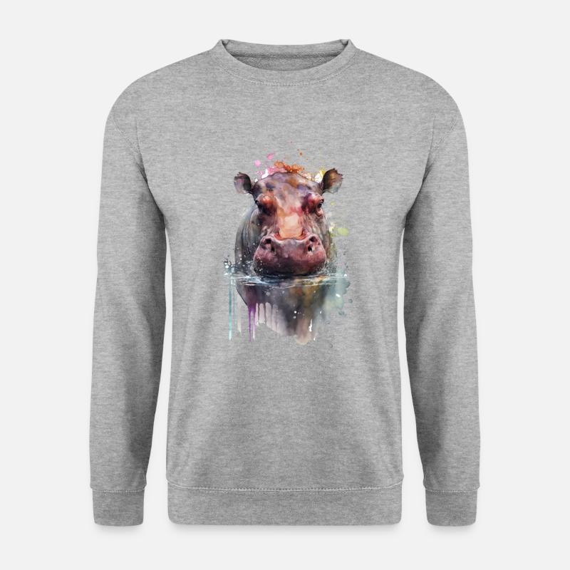 Nilpferd Flusspferd Hippo Auquarell - Sweat-shirt Unisexe - gris chiné