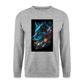 Wolf Galaxy Stars Space Space Cool Mystical - Unisex Sweatshirt - salt & pepper - Front - Alina (178cm) & Michal (187cm)