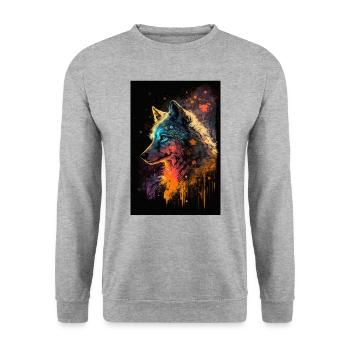 Wolf Galaxy Space Space Stars Cool Mystical - Unisex Sweatshirt - salt & pepper - Front - Alina (178cm) & Michal (187cm)