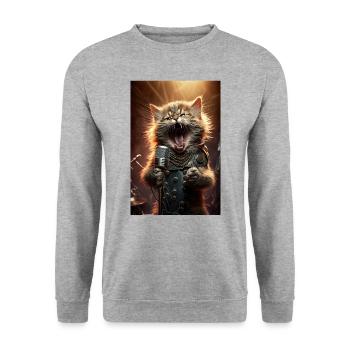 Cat Heavy Metal Chanteur Rock Cool Guitare Musique - Sweat-shirt Unisexe - gris chiné - Devant - Alina (178cm) & Michal (187cm)