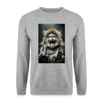 Cat Heavy Metal Chanteur Rock Cool Guitare Musique - Sweat-shirt Unisexe - gris chiné - Devant - Alina (178cm) & Michal (187cm)